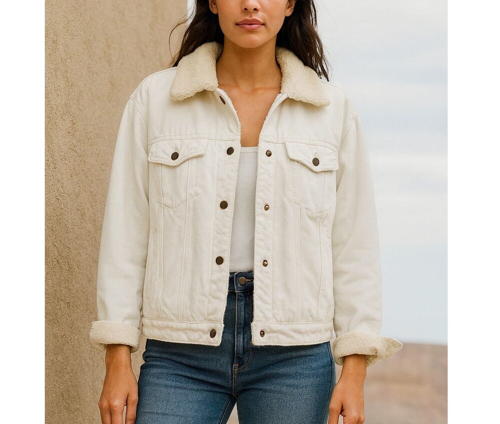 Lola Jeans Sherpa Lined Denim Jacket Medium – Off White Cozy Western Boho NWT